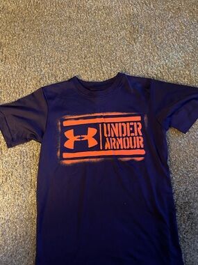 Under Armour Boys Purple Tee with Bright Orange Logo Graphic boys size youth XS